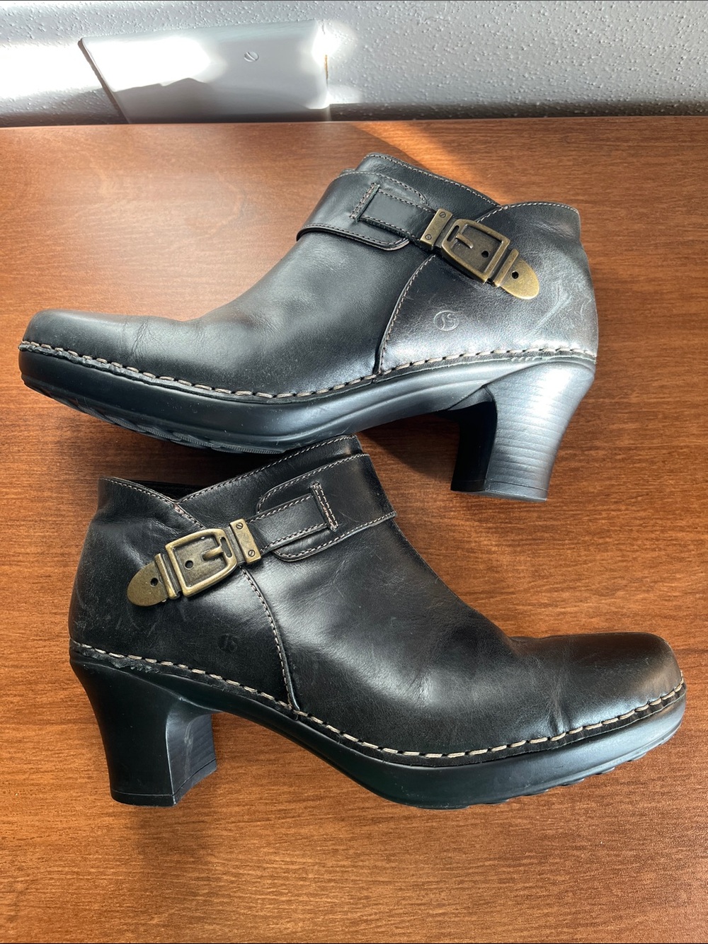 Josef Seibel Black Leather Ankle Boots with Brass Buckles